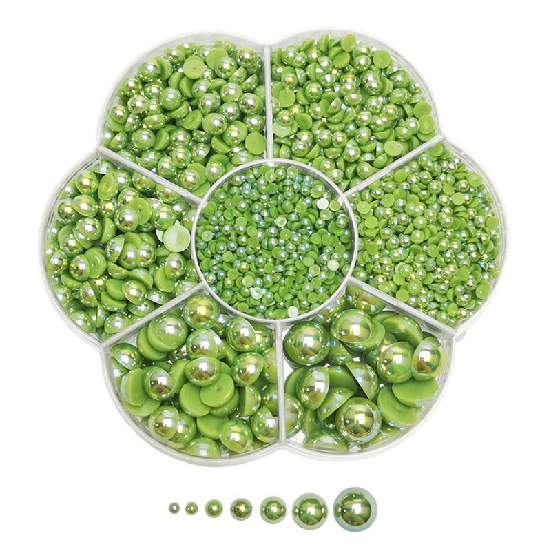 Chenkou Craft 3000PCS 1 Box Green Round Flatback Imitation Half Pearls Bead Loose Beads Gem (Green Half Ball) - Image 1